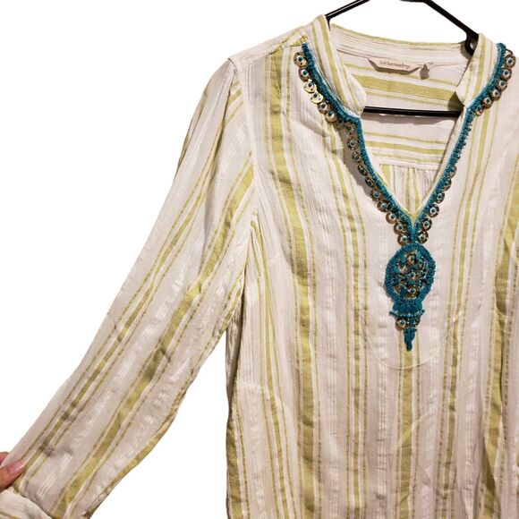 Soft Surroundings Elisha Tunic Turquoise Bead Trim Size Medium - Picture 7 of 10